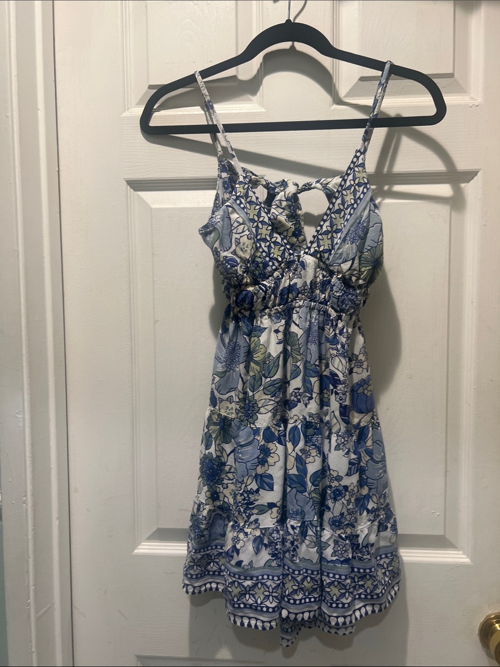Blue and White Floral Tiered Summer Dress